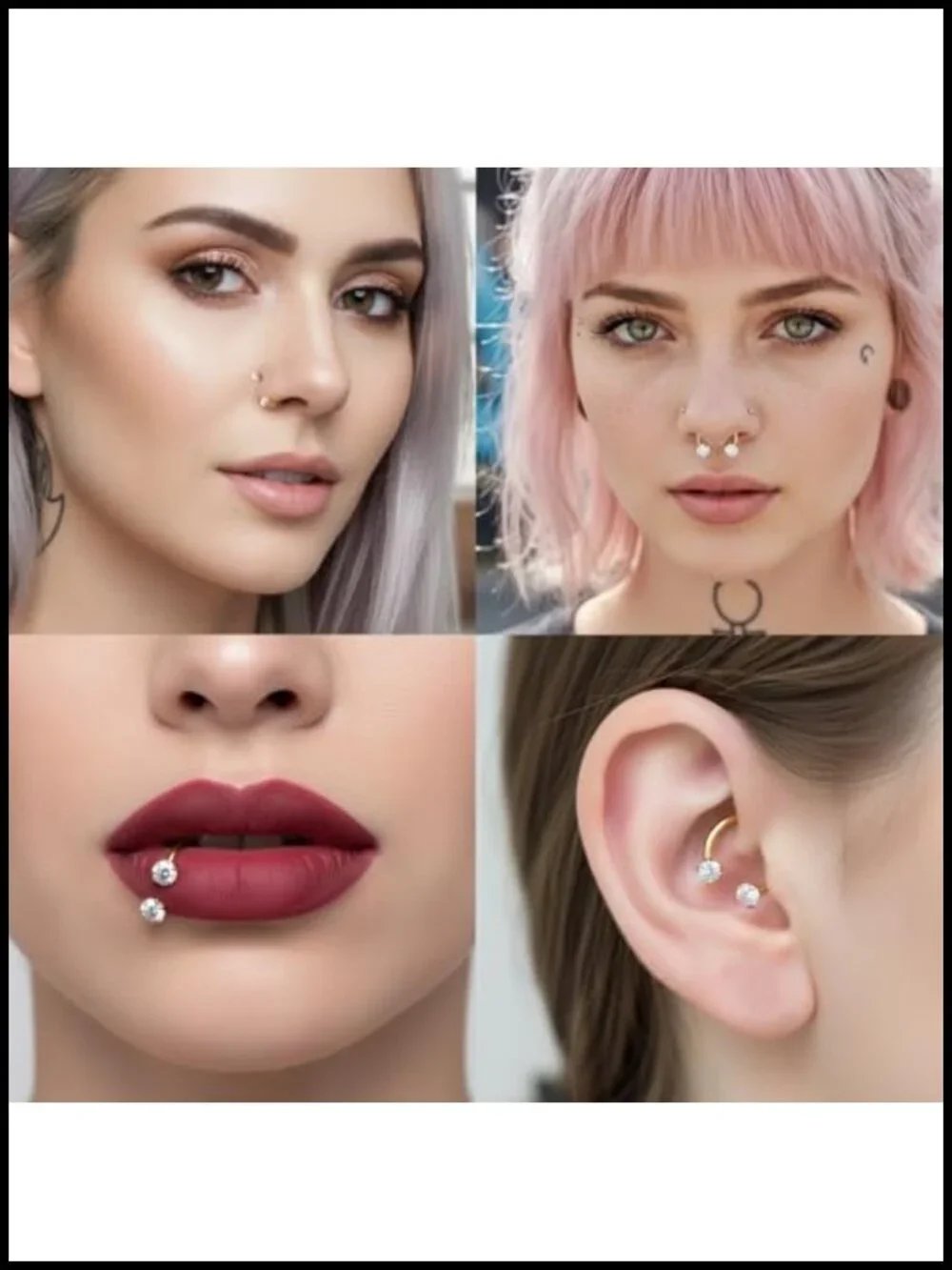 G23 Titanium Horseshoe Nose Ring 20G CZ Double Gem Hoop Piercing Jewelry